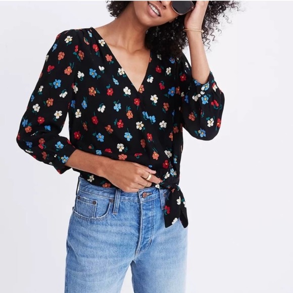 Madewell Wrap Top in Pressed Flowers Small - Picture 1 of 8